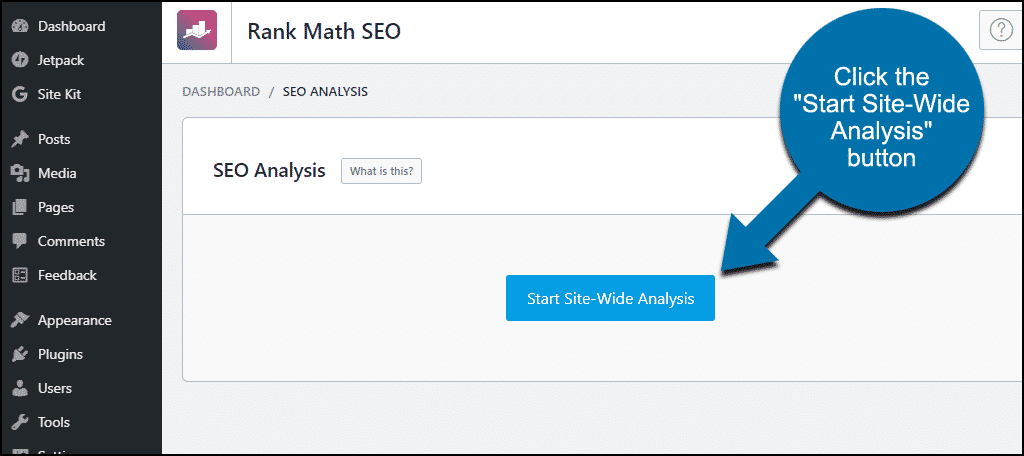 rank math plugin click start analysis - بهینه سازی وب سایت وردپرسی با افزونه Rank Math SEO