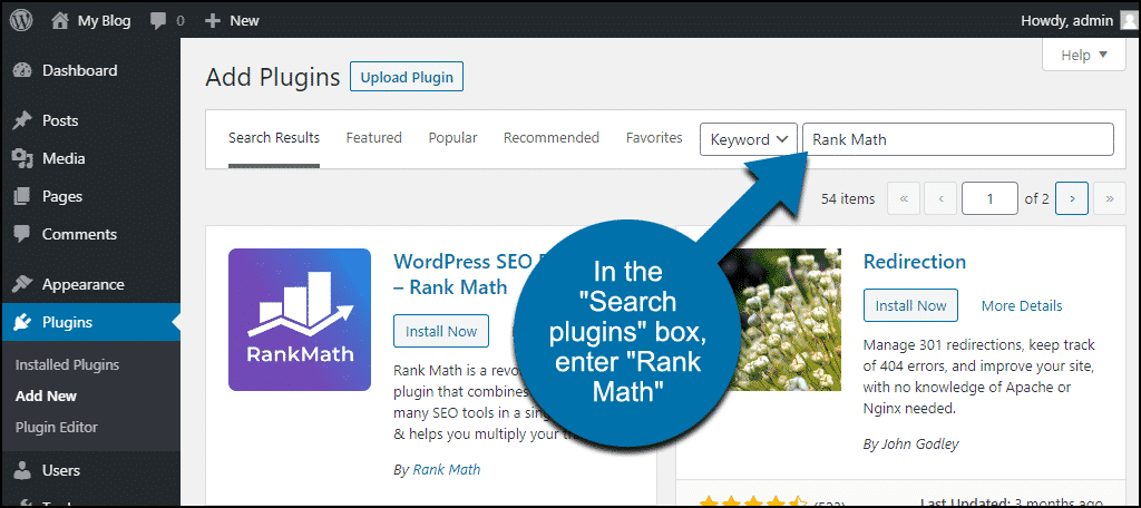 rank math plugin search 2 - بهینه سازی وب سایت وردپرسی با افزونه Rank Math SEO