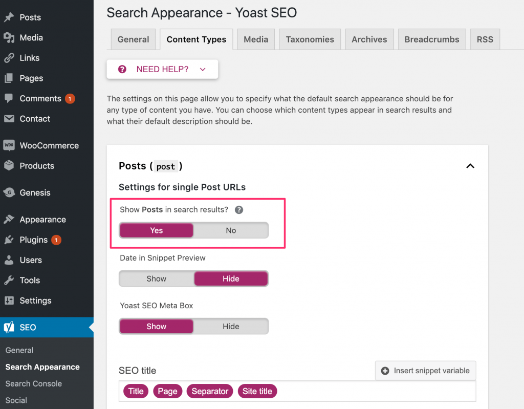 search appearance yoast 1024x799 - چگونه نقشه سایت را برای یک سئو قدرتمند بهینه کنیم
