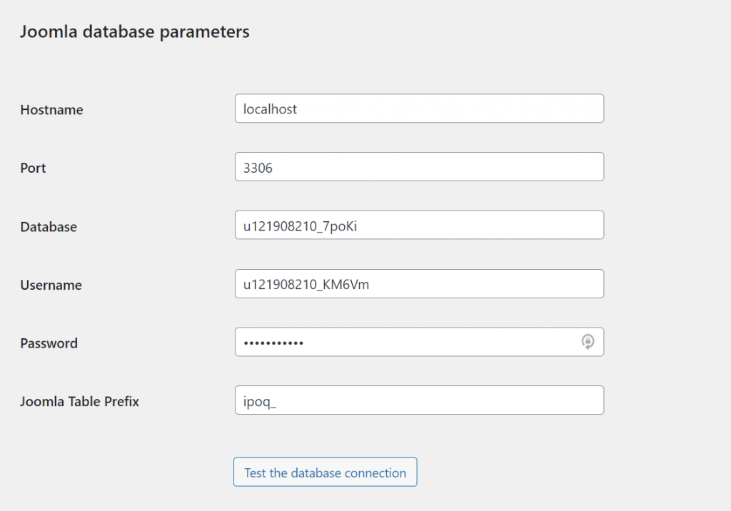 Joomla database parameters 1024x716 2 - چگونه می توان وب سایت خود را از جوملا به وردپرس منتقل کرد + در 5 مرحله