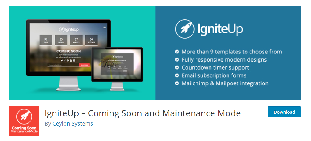 IgniteUp Maintenance and Coming Soon - بهترین افزونه های رایگان برای حالت تعمیر و نگهداری وردپرس